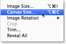 Selecting the Canvas Size command from the Image menu. Image © 2014 Photoshop Essentials.com