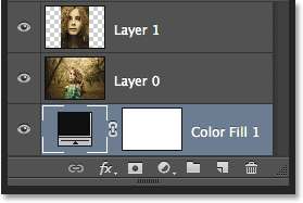 The Solid Color Fill layer now appears below the two image layers. Image © 2014 Photoshop Essentials.com