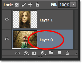 The Layers panel showing the renamed Background layer. Image © 2014 Photoshop Essentials.com
