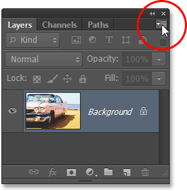 Clicking the menu icon in the Layers panel. Image © 2013 Photoshop Essentials.com