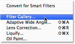 Selecting the Filter Gallery. Image © 2014 Photoshop Essentials.com.