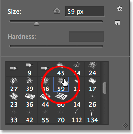 Choosing a brush from the Brush Picker in Photoshop. Image © 2014 Photoshop Essentials.com.