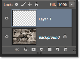 The Layers panel showing the newly added blank layer. Image © 2014 Photoshop Essentials.com.