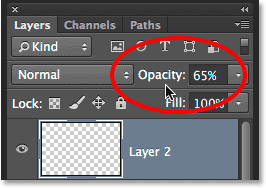 The layer opacity option in the Layers panel in Photoshop. Image © 2014 Photoshop Essentials.com.