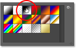 Choosing a gradient from the Gradient Picker in Photoshop. Image © 2014 Photoshop Essentials.com.