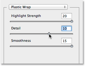 The Plastic Wrap filter options in Filter Gallery. Image © 2014 Photoshop Essentials.com.