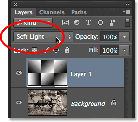 Changing the blend mode of the layer to Soft Light. Image © 2014 Photoshop Essentials.com.