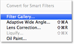 Selecting the Filter Gallery in Photoshop CS6. Image © 2013 Photoshop Essentials.com