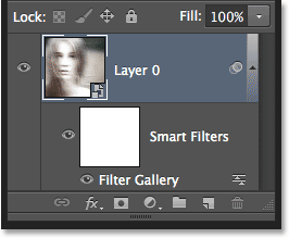 The Layers panel showing the Filter Gallery as a Smart Object. Image © 2013 Photoshop Essentials.com
