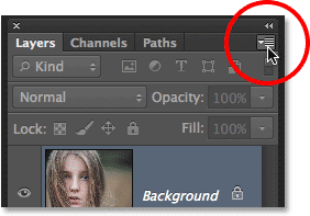 Clicking the Layers panel menu icon in Photoshop CS6. Image © 2013 Photoshop Essentials.com