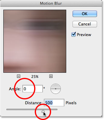 Photoshop's Motion Blur filter dialog box. Image © 2013 Photoshop Essentials.com