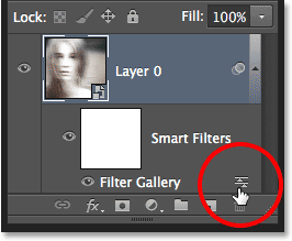 The Blending Options icon for the Smart Filter in the Layers panel. Image © 2013 Photoshop Essentials.com