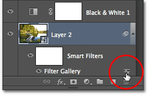 The Blending Options icon for the Smart Filter in the Layers panel. Image © 2012 Photoshop Essentials.com.