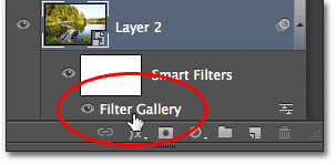 Re-opening the Filter Gallery Smart Filter from the Layers panel. Image © 2012 Photoshop Essentials.com.