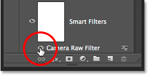 Clicking the visibility icon for the Camera Raw Filter. Image © 2014 Photoshop Essentials.com