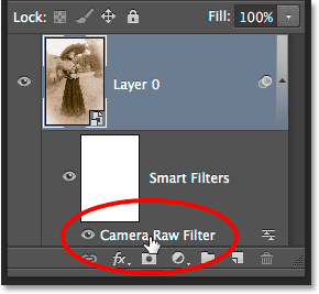 The Layers panel showing the Camera Raw Filter as a Smart Filter. Image © 2014 Photoshop Essentials.com