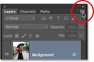 Clicking the Layers panel menu icon. Image © 2014 Photoshop Essentials.com