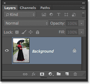 The Layers panel in Photoshop CC showing the photo on the Background layer. Image © 2014 Photoshop Essentials.com