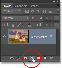 Clicking the New Fill or Adjustment Layer icon in Photoshop CS6. Image © 2013 Photoshop Essentials.com