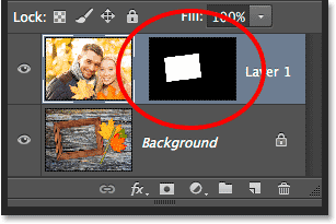 The layer mask thumbnail in the Layers panel. Image © 2014 Photoshop Essentials.com.