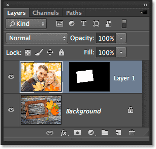 The Layers panel showing the second image on its own layer. Image © 2014 Photoshop Essentials.com.