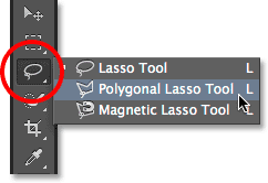 Selecting the Polygonal Lasso Tool in Photoshop. Image © 2014 Photoshop Essentials.com.