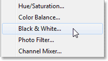 Choosing a Black & White adjustment layer. Image © 2013 Photoshop Essentials.com