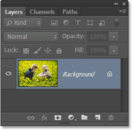 The Layers panel in Photoshop CS6 showing the photo on the Background layer. Image © 2013 Photoshop Essentials.com