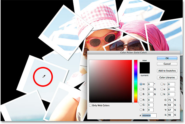 Sampling a color from one of the polaroids. Image © 2014 Photoshop Essentials.com