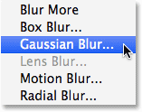 Selecting the Gaussian Blur filter. Image © 2014 Photoshop Essentials.com