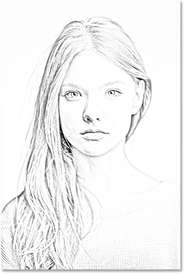 The sketch effect after applying the Gaussian Blur filter. Image © 2014 Photoshop Essentials.com