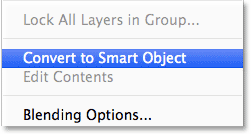 Selecting the Convert to Smart Object command from the Layers panel menu. Image © 2013 Photoshop Essentials.com