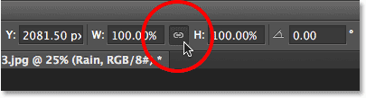 Linking the Width and Height options in the Options Bar. Image © 2013 Photoshop Essentials.com