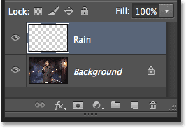 The Layers panel showing the new Rain layer. Image © 2013 Photoshop Essentials.com