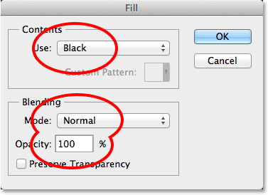 The Fill dialog box in Photoshop. Image © 2013 Photoshop Essentials.com
