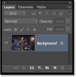 The Layers panel in Photoshop CS6 showing the Background layer. Image © 2013 Photoshop Essentials.com