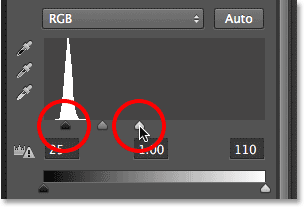 Making final adjustments to the black point and white point sliders. Image © 2013 Photoshop Essentials.com