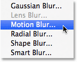 Selecting the Motion Blur filter in Photoshop. Image © 2013 Photoshop Essentials.com