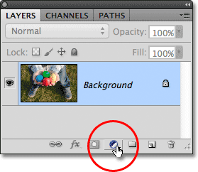 The New Adjustment Layer icon in the Layers panel in Photoshop. Image © 2012 Photoshop Essentials.com