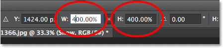 Changing the width to 400%. Photoshop changes the height to match. Image © 2013 Photoshop Essentials.com
