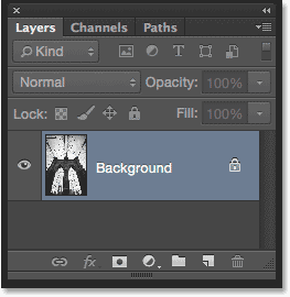 The Layers panel in Photoshop CS6 showing the image on the Background layer. Image © 2014 Photoshop Essentials.com.