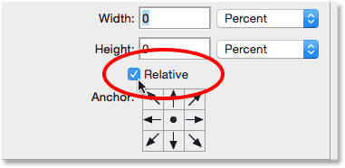 The Relative option in the Canvas Size dialog box. Image © 2014 Photoshop Essentials.com.