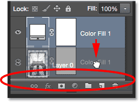 Dragging the fill layer below the image layer. Image © 2014 Photoshop Essentials.com.