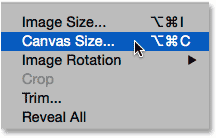 Selecting the Canvas Size command from under the Image menu. Image © 2014 Photoshop Essentials.com.