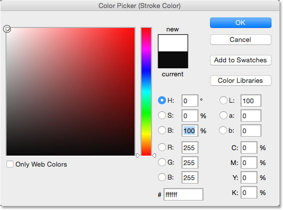 Changing the stroke color from black to white. Image © 2014 Photoshop Essentials.com.