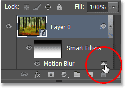 Double-clicking on the Smart Filter Blending Options icon in the Layers panel. Image © 2013 Photoshop Essentials.com