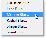Selecting the Motion Blur filter in Photoshop CS6. Image © 2013 Photoshop Essentials.com