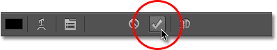 Clicking on the checkmark in the Options Bar to accept the text. Image © 2013 Photoshop Essentials.com.