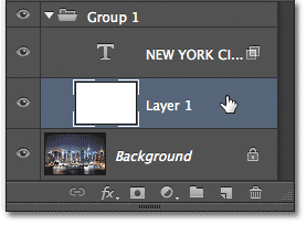 Selecting Layer 1 in the Layers panel. Image © 2013 Photoshop Essentials.com.