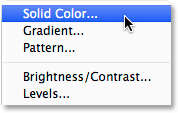 Choosing a Solid Color fill layer. Image © 2014 Photoshop Essentials.com.